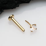 Detail View 2 of Golden Prong Set Gem Top Threadless Push-In Steel Labret-Clear Gem
