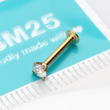 Detail View 3 of Golden Prong Set Gem Top Threadless Push-In Steel Labret-Clear Gem