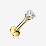 Golden Prong Set Gem Top Threadless Push-In Steel Labret
