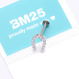 Detail View 4 of Lucky Charm Sparkle Horseshoe Threadless Flat Back Stud Labret-Clear Gem