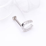 Detail View 1 of Lucky Charm Sparkle Horseshoe Threadless Flat Back Stud Labret-Clear Gem