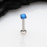 Detail View 1 of Fire Opal Prong Set Top Threadless Push-In Steel Labret-Blue Opal