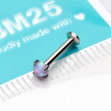 Detail View 3 of Fire Opal Prong Set Top Threadless Push-In Steel Labret-Purple Opal