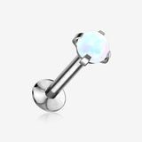 Fire Opal Prong Set Top Threadless Push-In Steel Labret