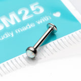 Detail View 3 of Fire Opal Bezel Set Top Threadless Push-In Steel Labret-White Opal