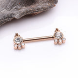 Detail View 1 of A Pair of Rose Gold Royal Bali Sparkle Beads Threadless Nipple Barbell-Clear Gem
