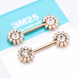 Detail View 3 of A Pair of Golden Magnificent Floral Sparkle Threadless Nipple Barbell-Clear Gem