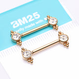 Detail View 3 of A Pair of Golden Majestic Bali Beads Sparkle Threadless Nipple Barbell-Clear Gem