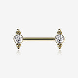 A Pair of Golden Majestic Bali Beads Sparkle Threadless Nipple Barbell-Clear Gem