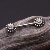 Detail View 1 of A Pair of Bali Bead Karma Circle Sparkle Threadless Nipple Barbell-Clear Gem