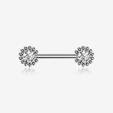 A Pair of Bali Bead Karma Circle Sparkle Threadless Nipple Barbell-Clear Gem