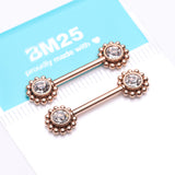Detail View 2 of A Pair of Rose Gold Bali Bead Karma Circle Sparkle Threadless Nipple Barbell-Clear Gem