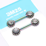 Detail View 2 of A Pair of Colorline Bali Bead Karma Circle Sparkle Threadless Nipple Barbell-Clear Gem