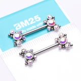Detail View 3 of A Pair of Butterfly Sparkle Multi-Gem Threadless Nipple Barbell-Aurora Borealis