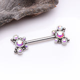 Detail View 1 of A Pair of Butterfly Sparkle Multi-Gem Threadless Nipple Barbell-Aurora Borealis