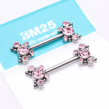 Detail View 3 of A Pair of Butterfly Sparkle Multi-Gem Threadless Nipple Barbell-Pink