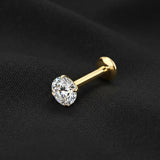 Detail View 2 of Pure24K Implant Grade Titanium OneFit Threadless Moissanite Sparkle Flat Back Labret Stud-Clear Gem