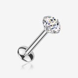 Implant Grade Titanium OneFit Threadless Moissanite Sparkle Flat Back Labret Stud-Clear Gem