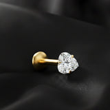 Detail View 2 of Pure24K Implant Grade Titanium OneFit Threadless Moissanite Heart Sparkle Flat Back Labret Stud-Clear Gem