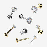 Detail View 1 of Pure24K Implant Grade Titanium OneFit Threadless Moissanite Heart Sparkle Flat Back Labret Stud-Clear Gem