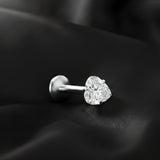 Detail View 2 of Implant Grade Titanium OneFit Threadless Moissanite Heart Sparkle Flat Back Labret Stud-Clear Gem