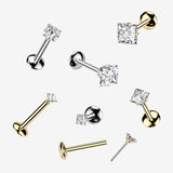 Detail View 1 of Pure24K Implant Grade Titanium OneFit Threadless Moissanite Diamante Sparkle Flat Back Labret Stud-Clear Gem