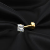 Detail View 2 of Pure24K Implant Grade Titanium OneFit Threadless Moissanite Diamante Sparkle Flat Back Labret Stud-Clear Gem