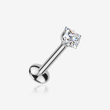 Implant Grade Titanium OneFit Threadless Moissanite Diamante Sparkle Flat Back Labret Stud-Clear Gem