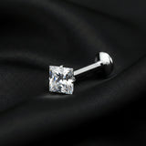 Detail View 2 of Implant Grade Titanium OneFit Threadless Moissanite Diamante Sparkle Flat Back Labret Stud-Clear Gem