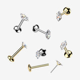 Detail View 1 of Pure24K Implant Grade Titanium OneFit Threadless Moissanite Marquise Sparkle Flat Back Labret Stud-Clear Gem