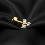 Detail View 2 of Pure24K Implant Grade Titanium OneFit Threadless Moissanite Trinity Sparkle Flat Back Labret Stud-Clear Gem