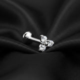 Detail View 2 of Implant Grade Titanium OneFit Threadless Moissanite Trinity Sparkle Flat Back Labret Stud-Clear Gem