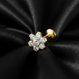 Detail View 2 of Pure24K Implant Grade Titanium OneFit Threadless Moissanite Flower Sparkle Flat Back Labret Stud-Clear Gem