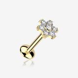 Pure24K Implant Grade Titanium OneFit Threadless Moissanite Flower Sparkle Flat Back Labret Stud-Clear Gem