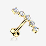 Pure24K Implant Grade Titanium OneFit Threadless Moissanite Journey Sparkle Flat Back Labret Stud-Clear Gem