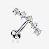 Implant Grade Titanium OneFit Threadless Moissanite Journey Sparkle Flat Back Labret Stud-Clear Gem