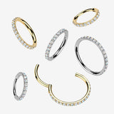 Detail View 1 of Pure24K Implant Grade Titanium Moissanite Sparkle Gems Lined Clicker Hoop Ring-Clear Gem