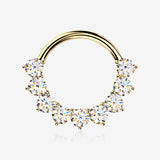 Pure24K Implant Grade Titanium Moissanite Royal Floral Sparkle Clicker Hoop Ring