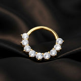 Detail View 2 of Pure24K Implant Grade Titanium Moissanite Royal Floral Sparkle Clicker Hoop Ring-Clear Gem