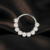 Detail View 2 of Implant Grade Titanium Moissanite Royal Floral Sparkle Clicker Hoop Ring-Clear Gem