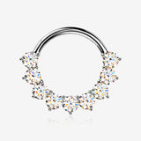 Implant Grade Titanium Moissanite Royal Floral Sparkle Clicker Hoop Ring-Clear Gem