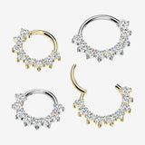 Detail View 1 of Implant Grade Titanium Moissanite Royal Floral Sparkle Clicker Hoop Ring-Clear Gem