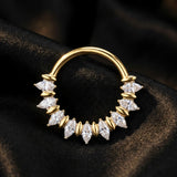 Detail View 2 of Pure24K Implant Grade Titanium Moissanite Sparkle Marquise Floral Clicker Hoop Ring-Clear Gem