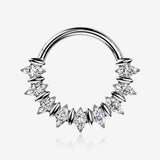 Implant Grade Titanium Moissanite Sparkle Marquise Floral Clicker Hoop Ring-Clear Gem