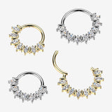 Detail View 1 of Implant Grade Titanium Moissanite Sparkle Marquise Floral Clicker Hoop Ring-Clear Gem