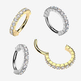 Detail View 1 of Implant Grade Titanium Moissanite Sparkle Segmented Clicker Hoop Ring-Clear Gem