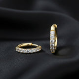 Detail View 2 of A Pair of Pure24K Implant Grade Titanium Moissanite Sparkle Huggie Hoop Earring-Clear Gem