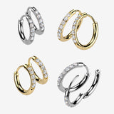 Detail View 1 of A Pair of Pure24K Implant Grade Titanium Moissanite Sparkle Huggie Hoop Earring-Clear Gem