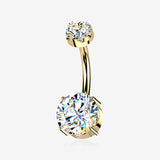 Pure24K Implant Grade Titanium Mossanite Sparkle Internally Threaded Belly Button Ring