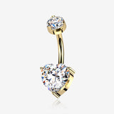 Pure24K Implant Grade Titanium Mossanite Heart Sparkle Internally Threaded Belly Button Ring